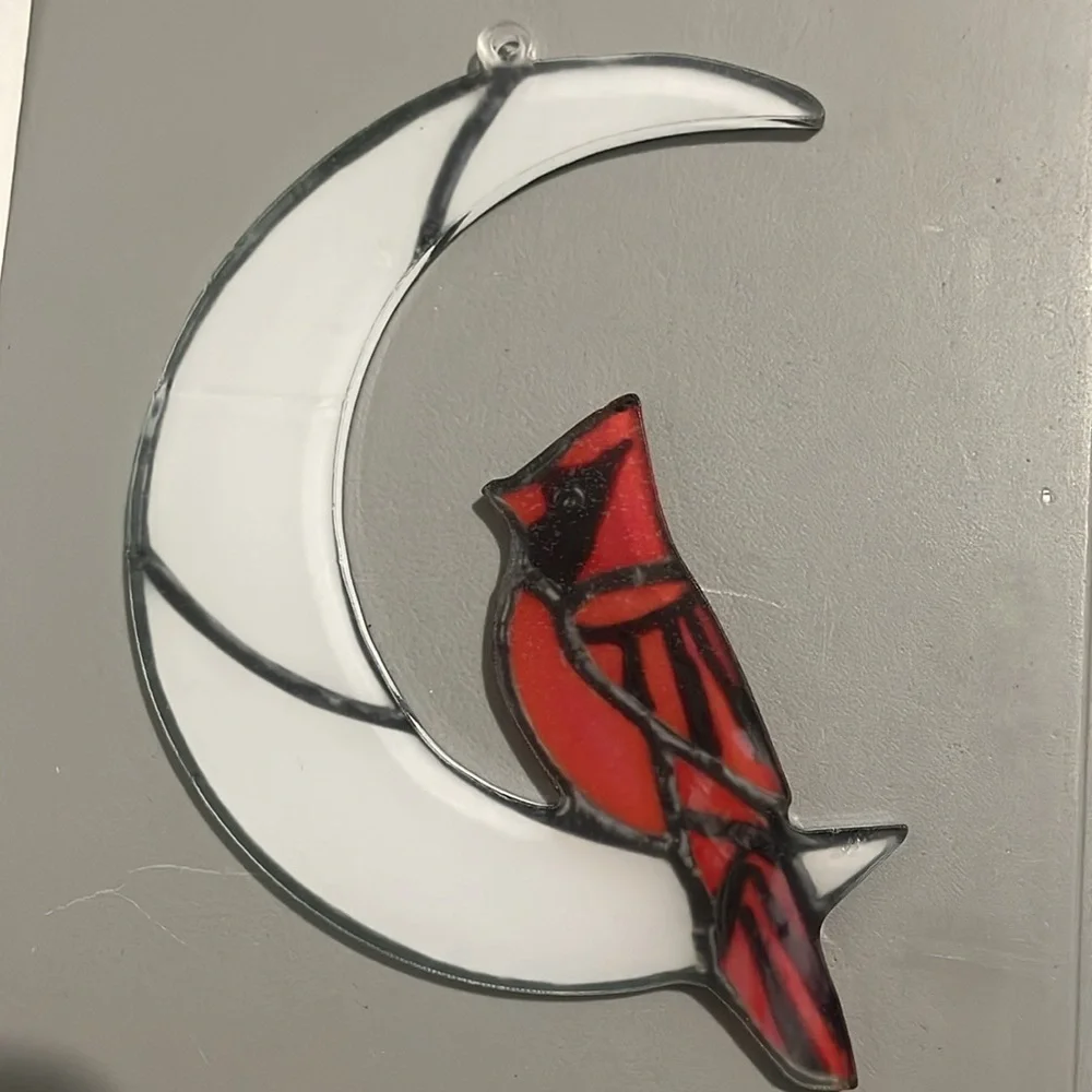 Suncatcher Acrylic Cardinal Bird & Moon New Gifs Home Cabin Decor - Picture 2 of 2